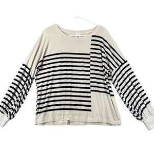 Cabi Box Stripe Tee Navy/Cream Rayon Size Small LIMTED EDITION Long Sleeve